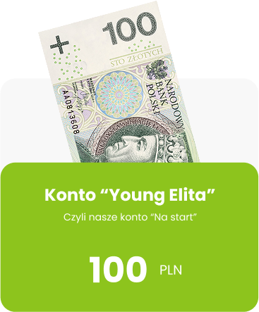 banknot 100 zł z napisem: konto young elita 100 pln