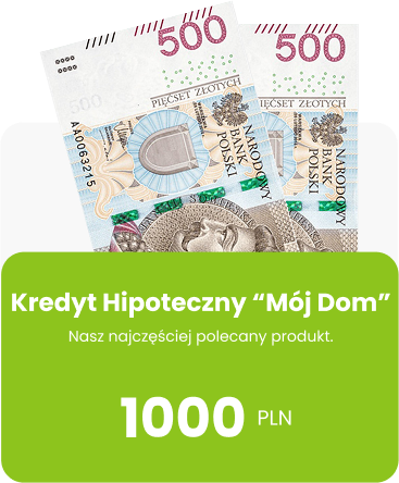 dwa banknoty 500 zł z napisem: kredyt hipoteczny 1000 pln