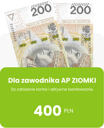 dwa banknoty 200 zł z napisem "dla zawodnika AP ZIOMKI - 400 zł"