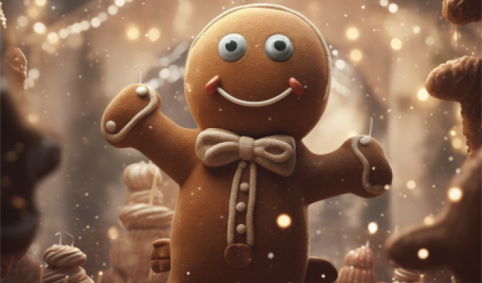 Zdjęcie reklamowe - piernik ludzik skacze z radości w górę!